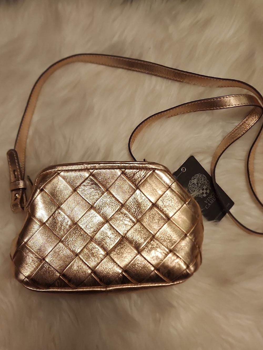 Leather Woven Egyptian Gold Leori Crossbody Bag - Vince Camuto